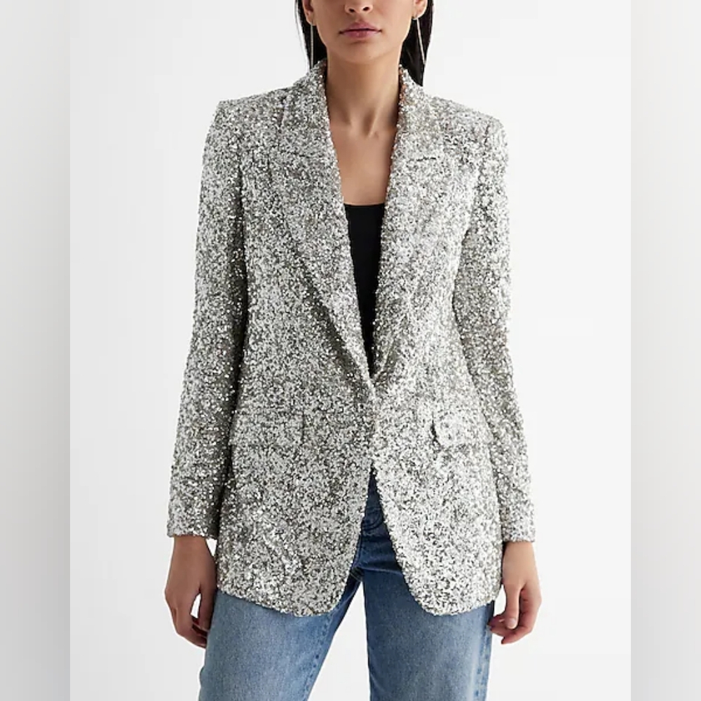 Express beautiful silver sequin blazer